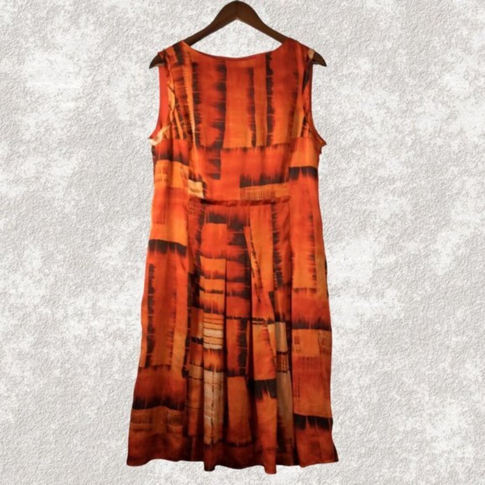 Jones New York Collections Size 14 Orange Tie Dye Midi Sleeveless Pleated Dress